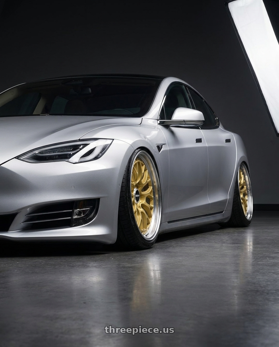 2018 tesla model s with Rotiform LSR 5x100 18x9.5 +25 Matte Gold Machined wheels