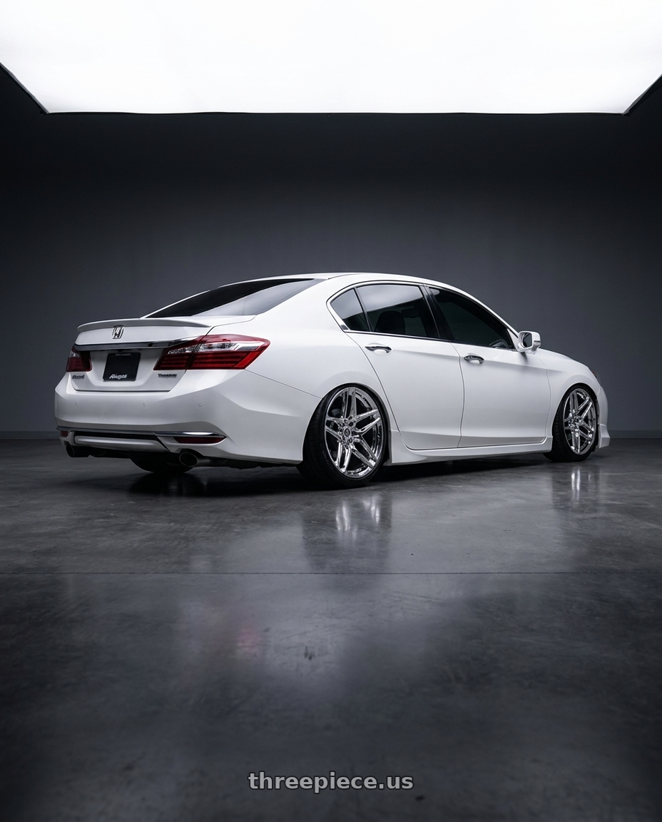 2017 Honda accord touring with Heritage Wheel EBISU MonoC 5x112 18x8.5+35 Chrome wheels rear three quarter view square tires