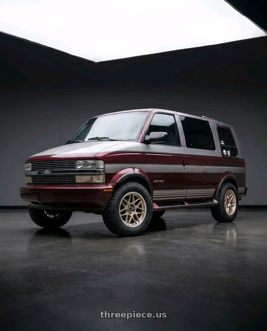 1996 chevy ASTRO van with Motegi MR158 TSUBAKI 5X108 18x8.5 +42 MOTORSPORT GOLD W/ MACHINED LIP wheels
