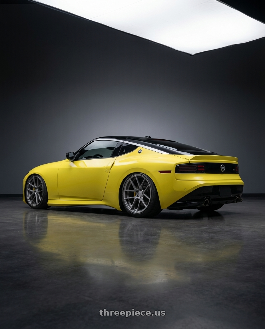 2024 Nissan Z with Avant Garde Wheels M510 5X114.3 19x9.5 +40 Dolphin Grey wheels rear three quarter view slight stretch tires