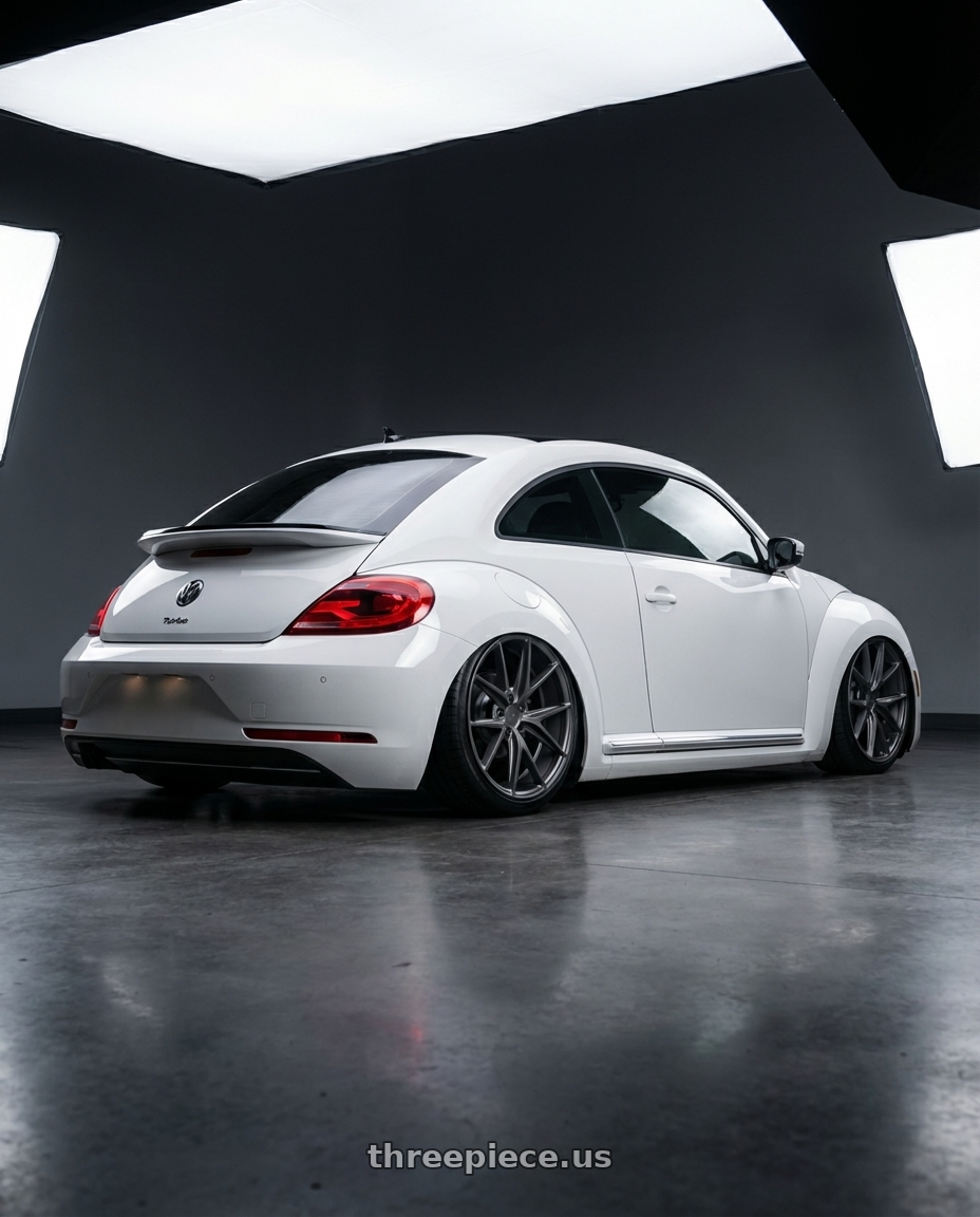 2016 Volkswagen Beetle Turbo with Niche 1PC M116 MISANO 5X112 19X8.5 +25 MATTE GUN METAL wheels rear three quarter view slight stretch tires