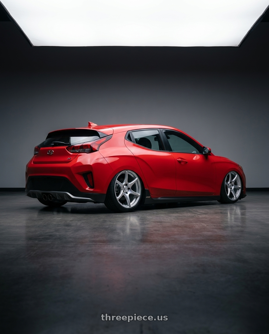 2022 Hyundai Veloster N with Kansei K11S Tandem 5x114.3 19x9.5 22 Hyper Silver wheels rear three quarter view slight stretch tires
