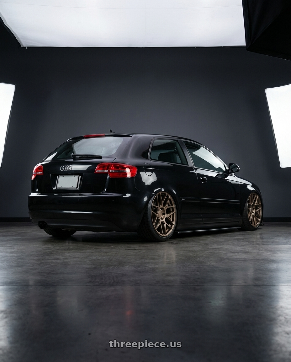 2012 Audi A3 8P with Aodhan AFF2 5x112 19x9.5+35 Matte Bronze wheels rear three quarter view slight stretch tires