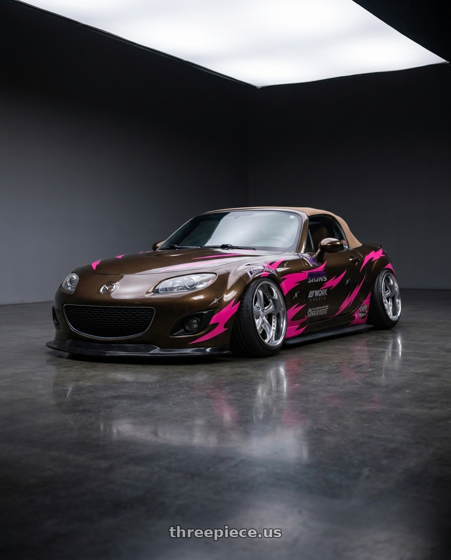 2012 Mazda miata with Work Wheels VS-KF 5X114.3 19x8-10 Brilliant Silver Black L Disk FULL REVERSE wheels