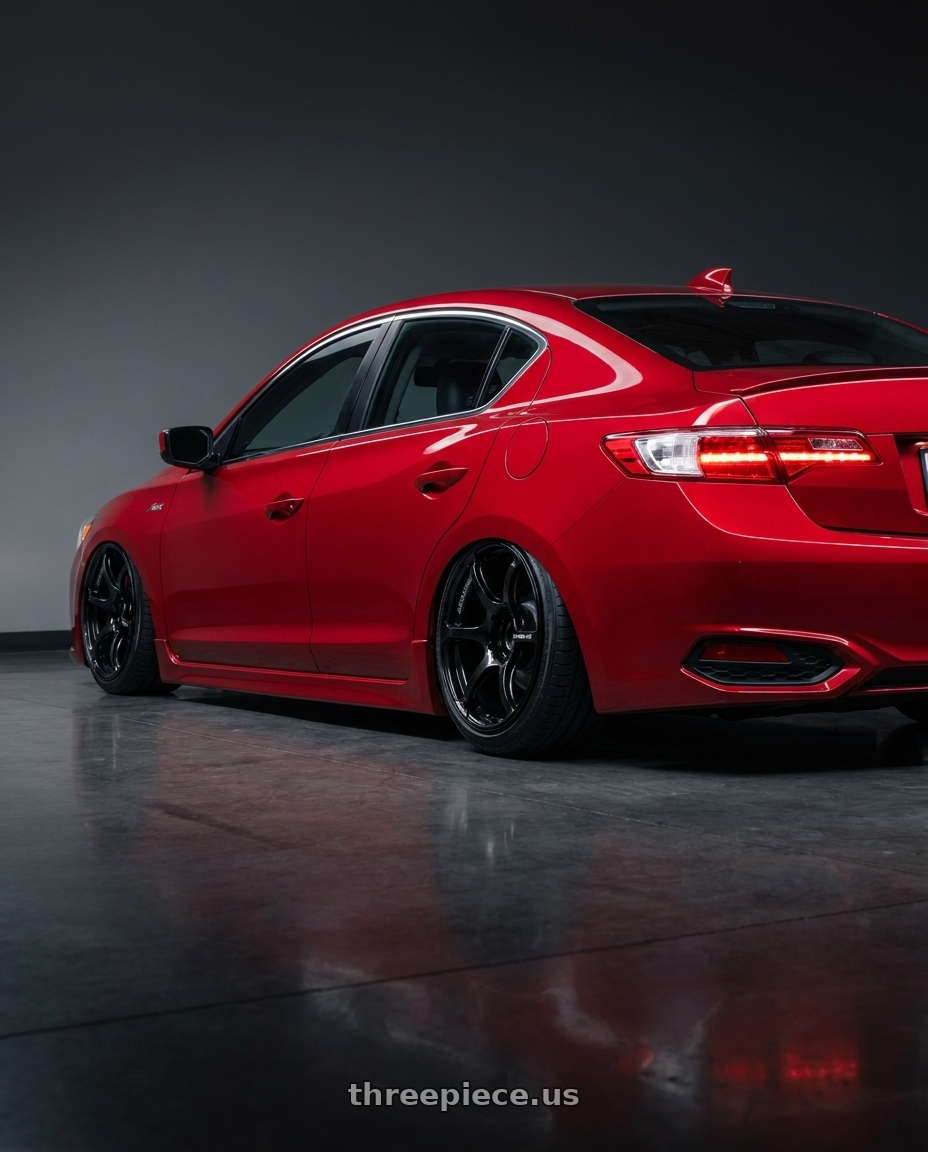 2012 Acura ILX with Advan RGIII 5x114.3 18x10.5+25 Gloss Black wheels rear three quarter view slight stretch tires