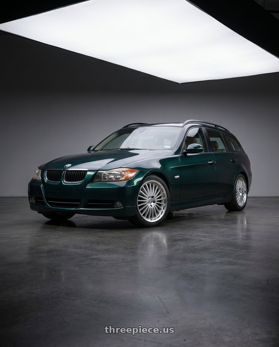 2008 BMW 328i, Deep Green Metallic with Beyern MULTI 5X120 17X8 +30 SILVER W/ MIRROR CUT LIP wheels