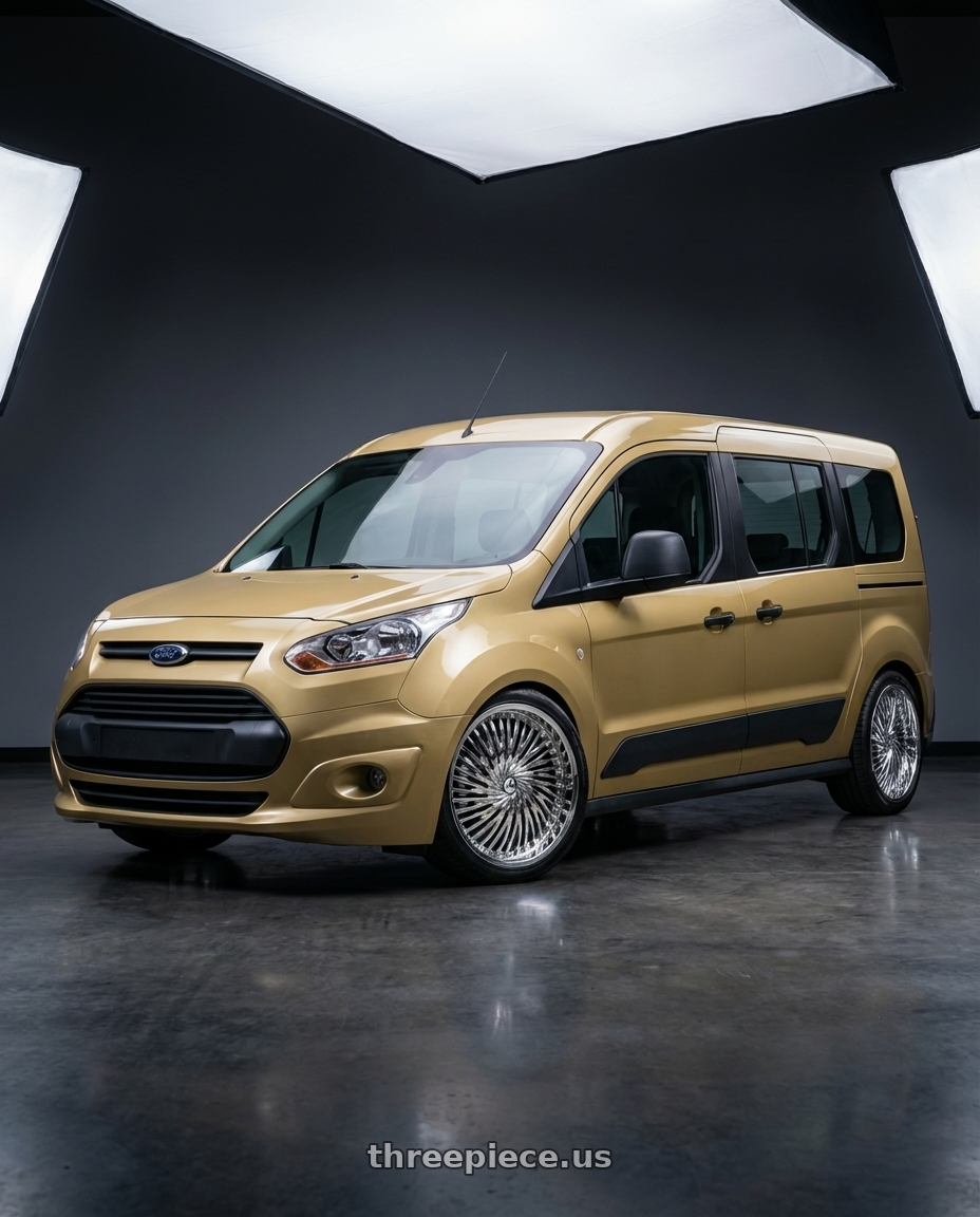 2014 ford transit connect lwb, gold with Azara AZA-526 5x100/5x114.3 18x8 +35 Nano Chrome wheels