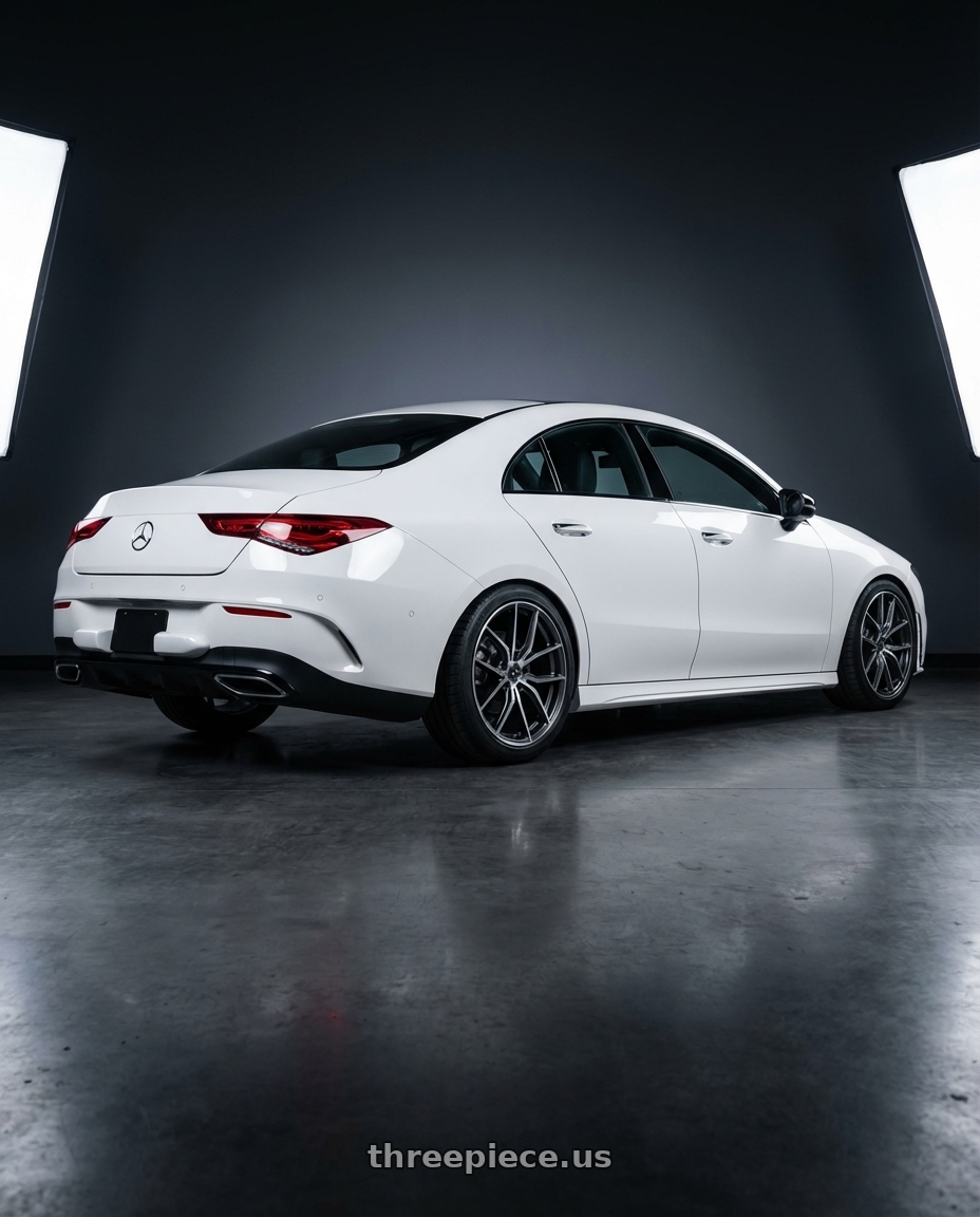 2023 Mercedes-Benz CLA C118 with Gram Lights 57FXZ 5x112 19x10.5+34 Super Dark Gunmetal / Machining Rim Edge DC wheels rear three quarter view square tires