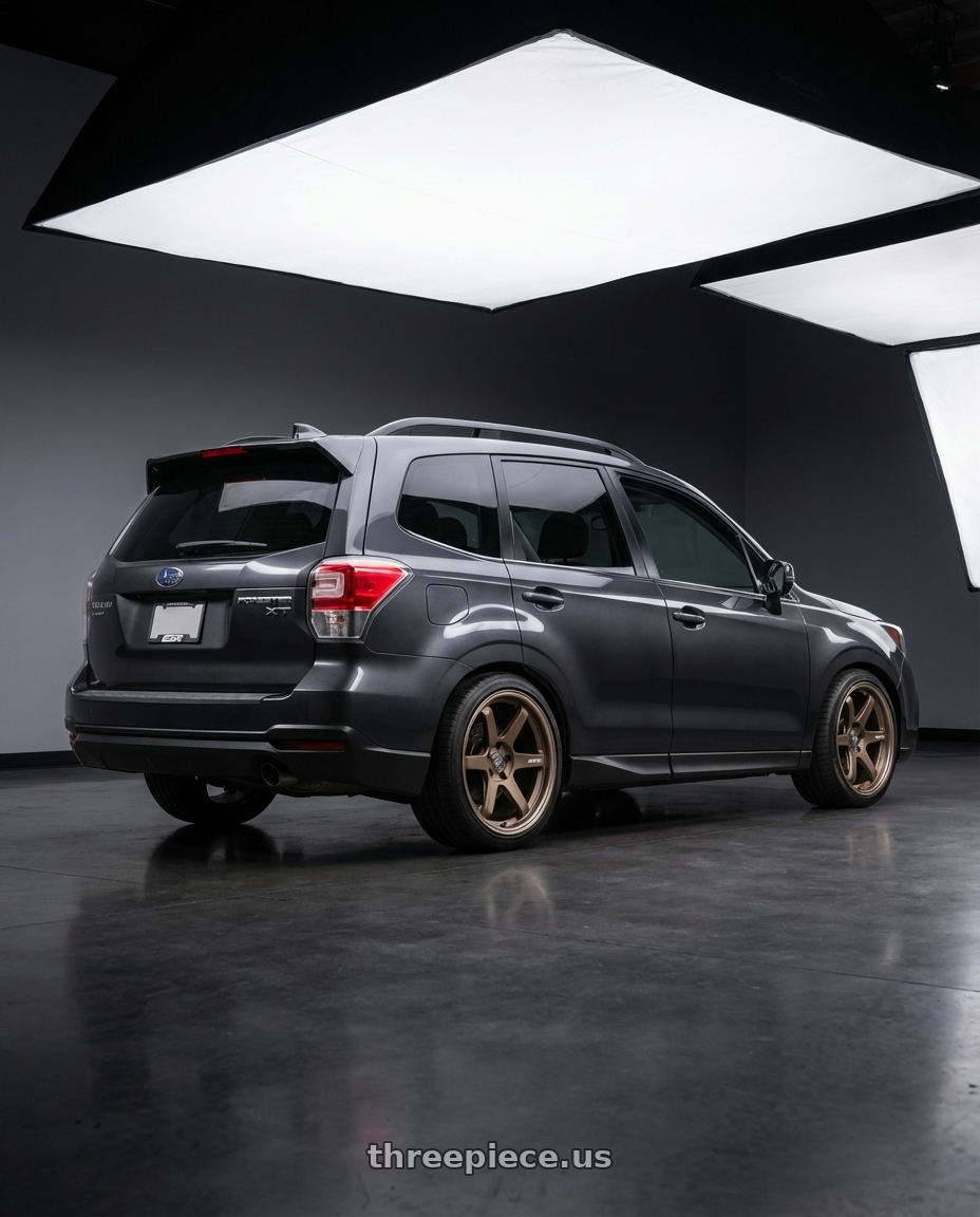 2017 Subaru Forester XT Dark Metallic Grey with ESR Wheels APEX SERIES AP6 5x114.3 19x9.5 +35 Matte Bronze wheels rear three quarter view slight stretch tires