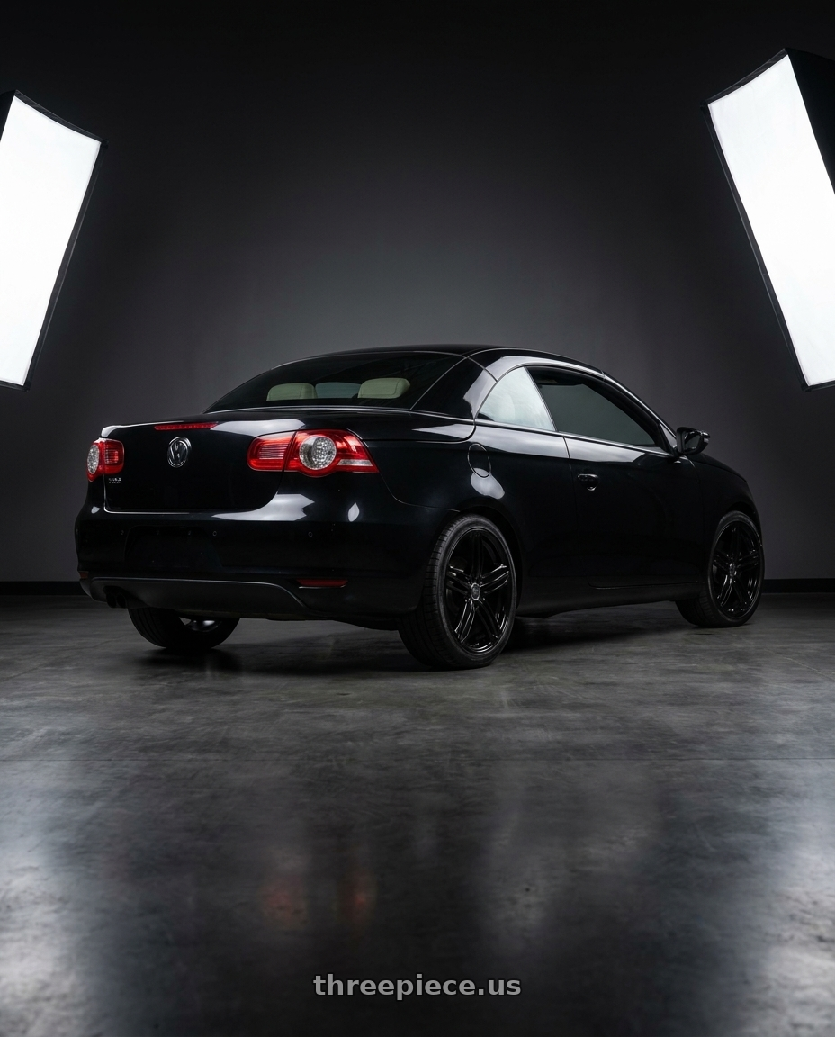 2013 vw eos with OE Wheels AU12 5x112 18x8+45 Black wheels rear three quarter view square tires