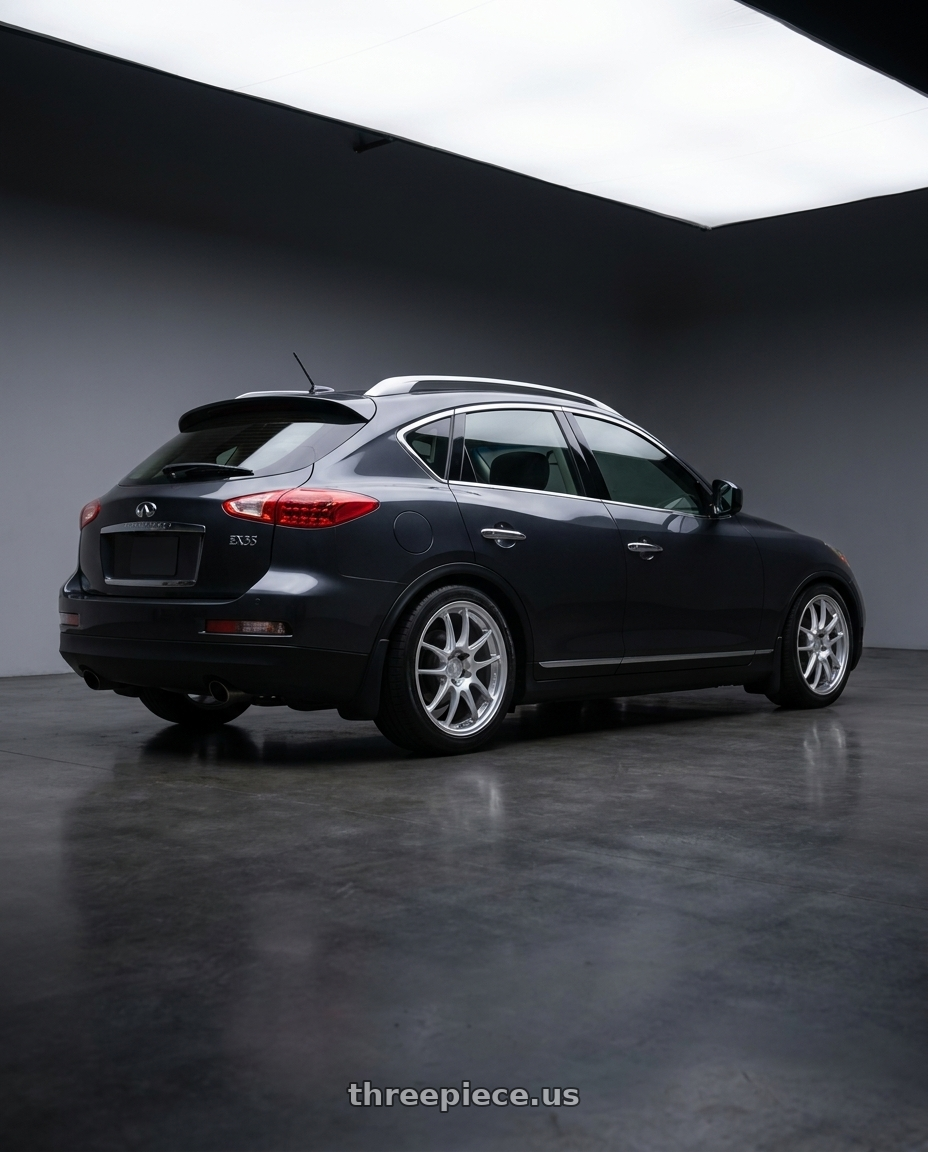 2010 Infiniti ex35 with Enkei PF01 5x114.3 18x8.5+48 Silver wheels rear three quarter view square tires