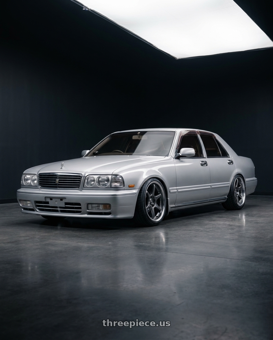 1999 nissan gloria y31 broham with Kansei K11G Tandem 5x114.3 17x9.5 12 Gunmetal wheels
