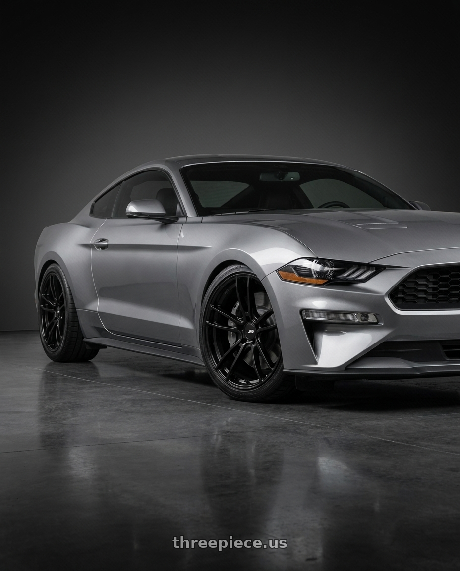 2021 Ford Mustang GT with American Racing AR941 MACH FIVE 5X114.3 19X11 +25 GLOSS BLACK wheels
