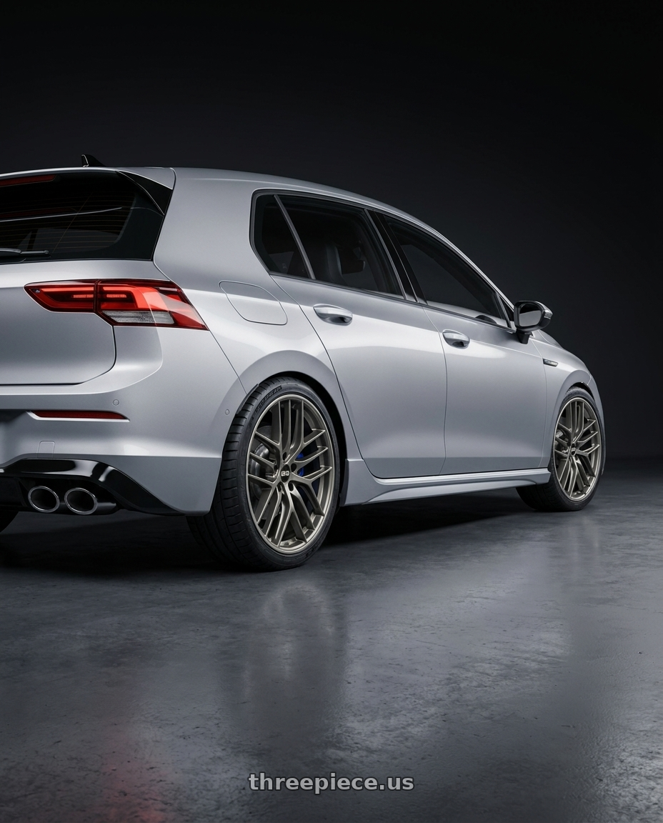 2024 Volkswagen Golf R MK8 with BBS CC-R 5x112 19x8.5+44 Satin Platinum wheels rear three quarter view square tires