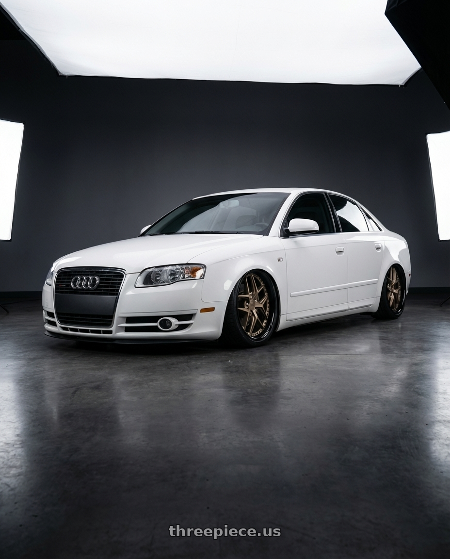2010 Audi A4 B7 with Niche 1PC M227 VICE 5X112 19X8.5 +42 MATTE BRONZE BLACK BEAD RING wheels front three quarter view stanced stance