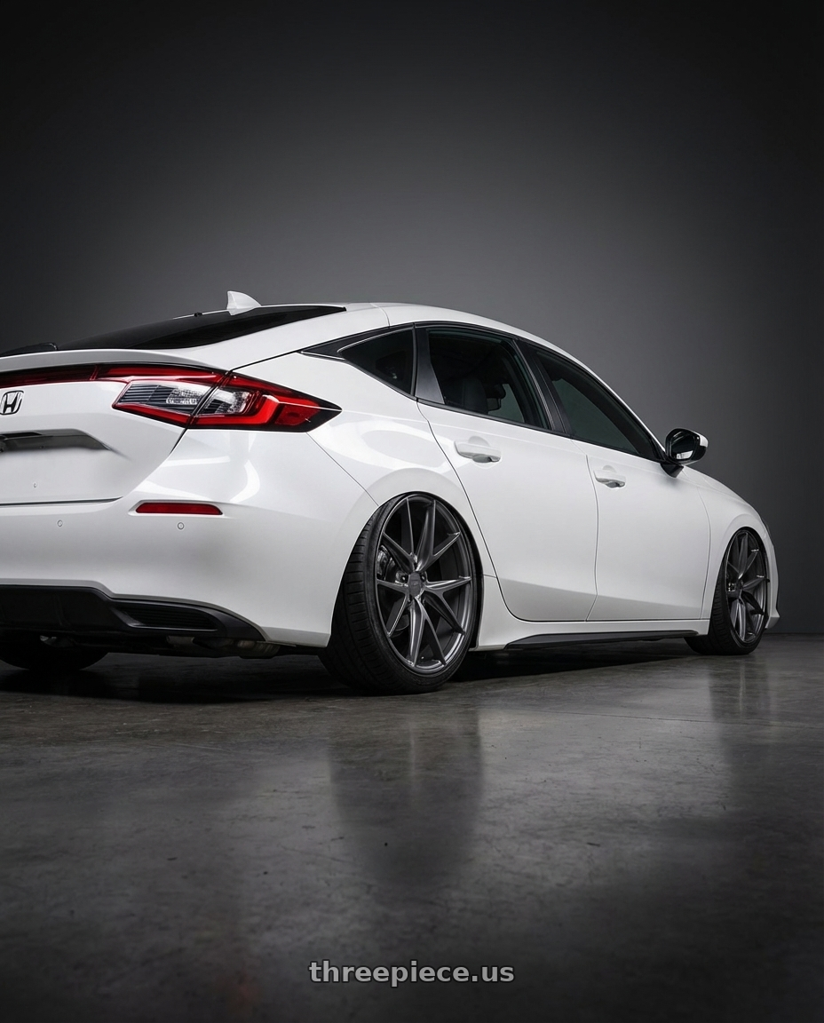 2024 Honda Civic with Niche 1PC M116 MISANO 5X114.3 19X8.5 +33 MATTE GUN METAL wheels rear three quarter view slight stretch tires