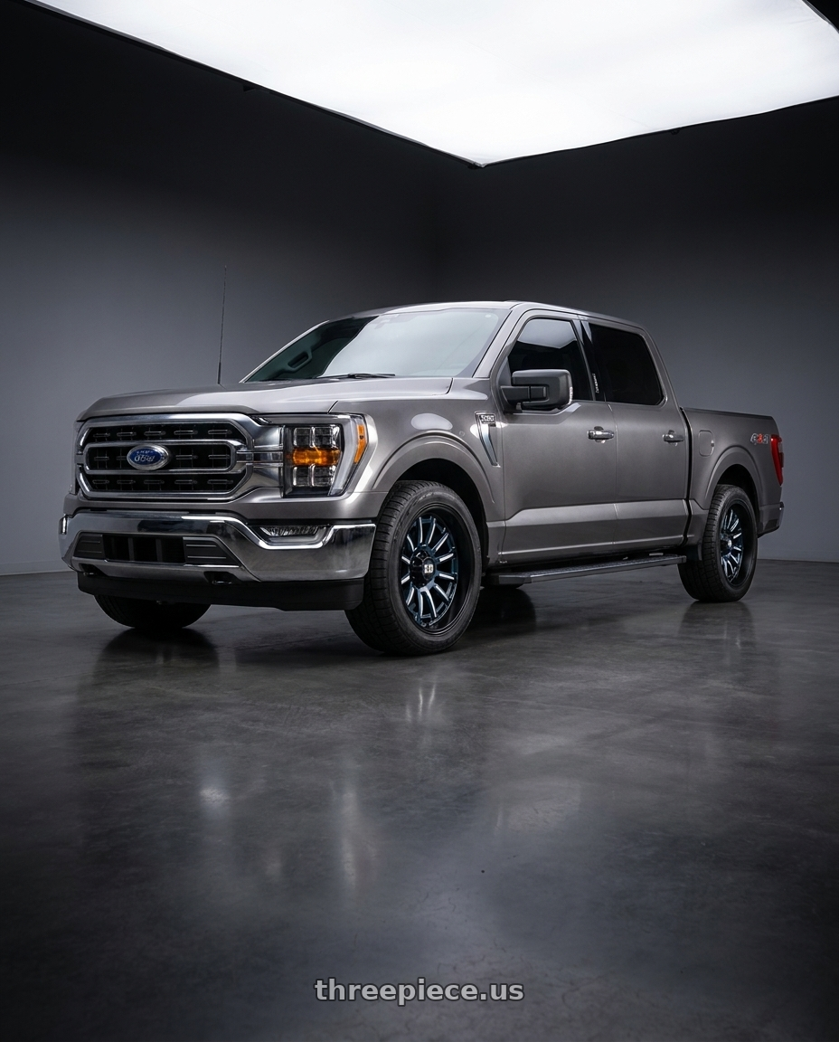 2022 Ford F-150 with XD XD865 PHOENIX 6X135 20X9 +18 METALLIC BLUE MILLED WITH BLACK LIP wheels