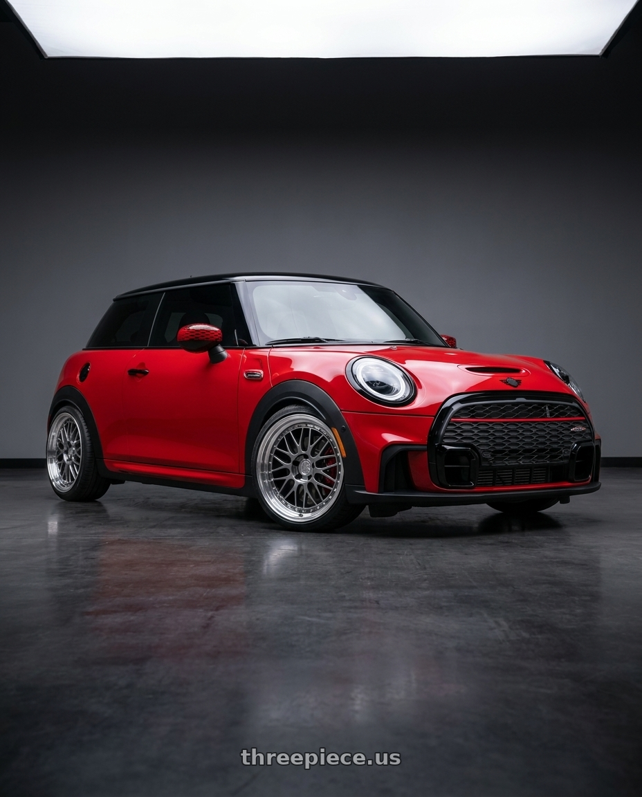 2025 mini jcw red with Aodhan AH02 5x112 19x9.5 +35 Hyper Black w/ Machined Lip wheels