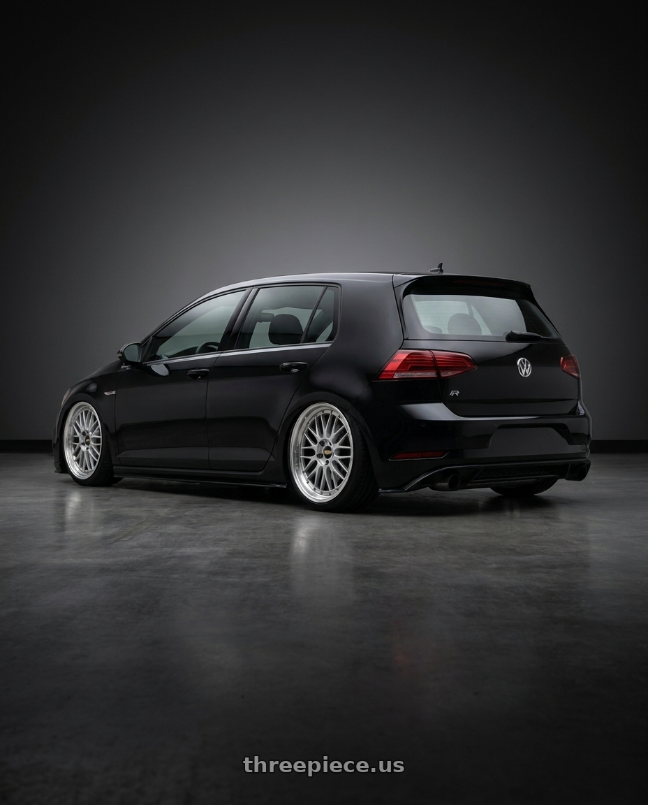 2019 Golf rline with BBS LM 5x114.3 19x9.0+38 Diamond Silver wheels rear three quarter view slight stretch tires
