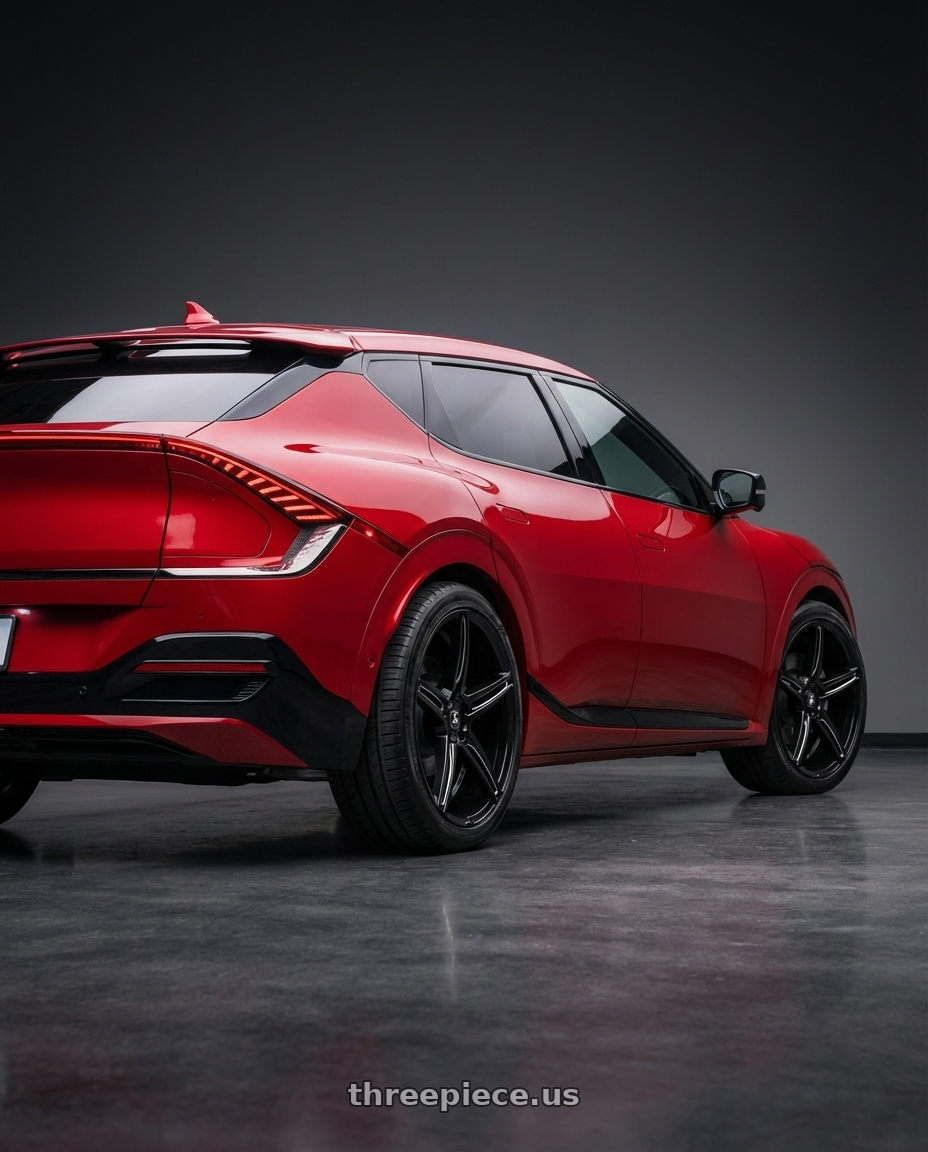 2024 kia ev6 with Asanti Black ABL-22 ALPHA 5 5X112 20X8.5 +38 GLOSS BLACK MILLED wheels rear three quarter view square tires