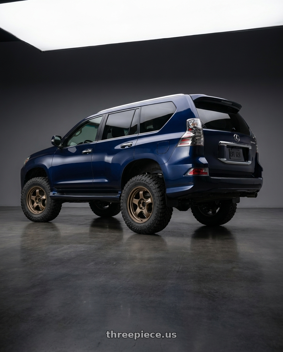2020 LEXUS GX460 with WORK Meister S1 SUV 6x139.7 18x9+18 Matte Bronze wheels rear three quarter view meaty tires
