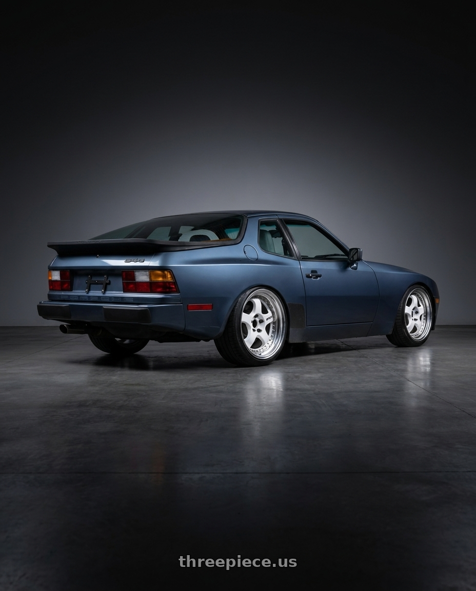 1989 Porsche 944 with Work Meister S1 3P 5x114.3 17x9+61 W Disk White wheels rear three quarter view slight stretch tires