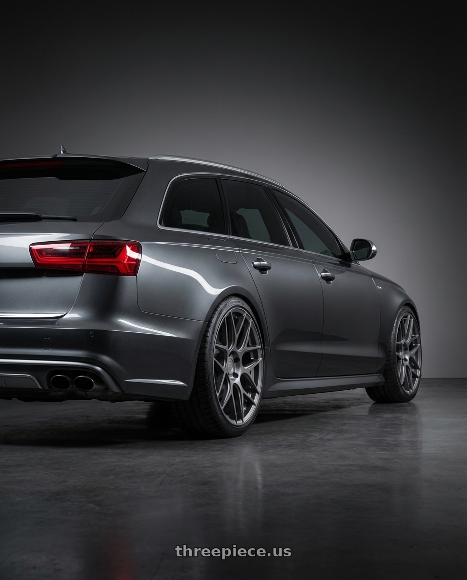 2016 Audi S6 C7 with Aodhan AFF2 5x112 20x9+30 Matte Gray wheels rear three quarter view square tires