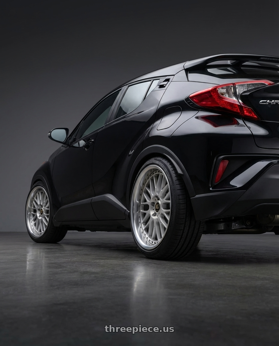 2020 Toyota CHR with Work Vs-Xx 5x100 18x8.5+7 A Disk Light Grey Silver wheels rear three quarter view square tires