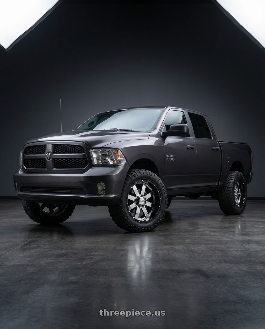 2024 Ram 1500 with Moto Metal MO200 6X139.7 22X10 -18 CHROME CENTER GLOSS BLACK MILLED LIP wheels