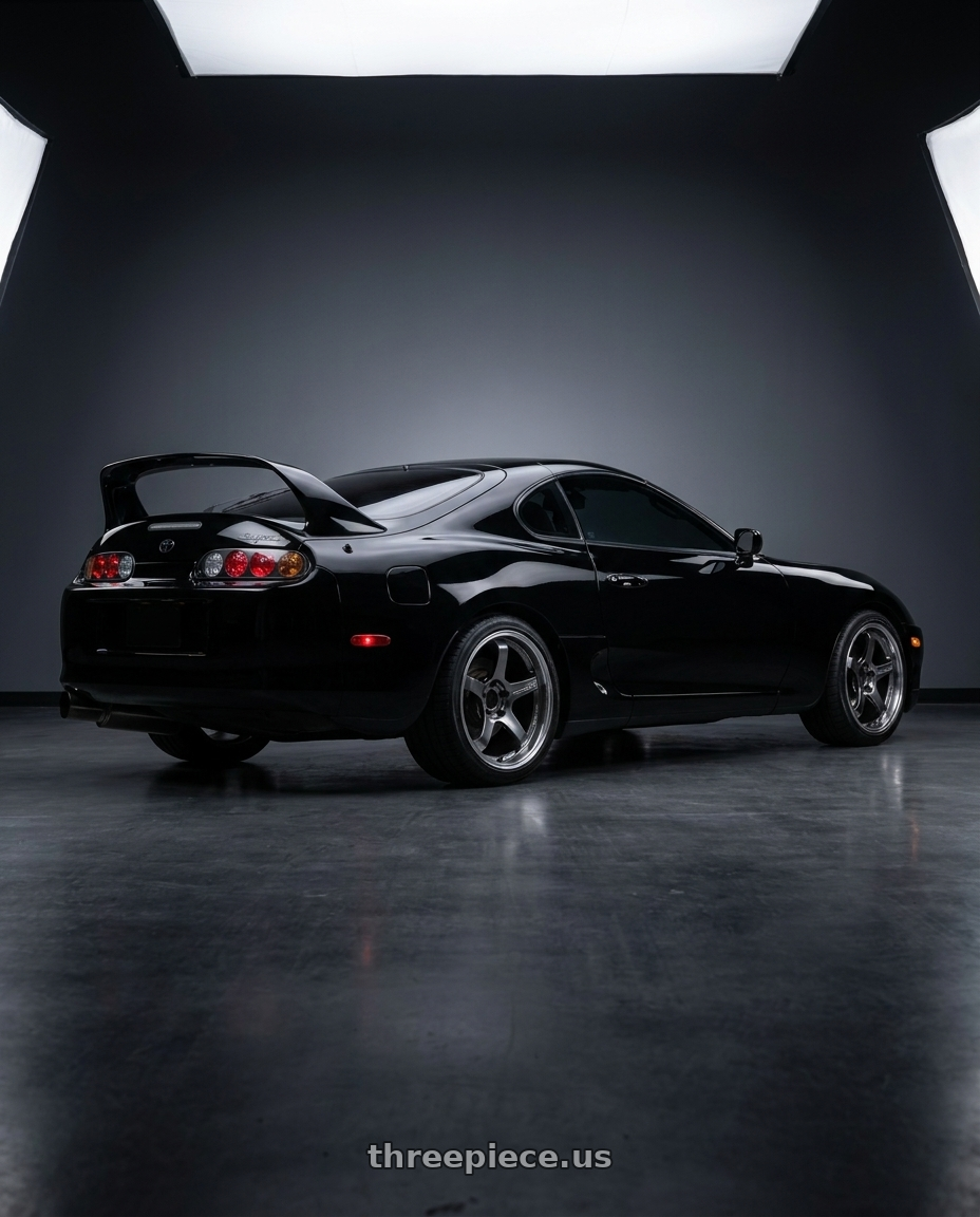 1994 toyota supra with Advan Racing GT BEYOND 5x120 19x9.5 +45 MACHINING & HYPER PLATINUM BLACK wheels rear three quarter view square tires