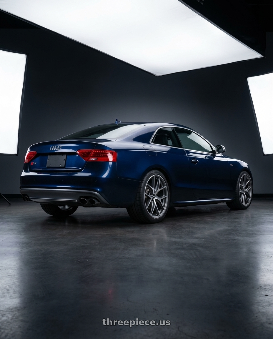 2014 Audi S5 B8 with BBS CC-R 5x112 19x9.5+42 Graphite w/ Diamond Cut Face wheels rear three quarter view square tires