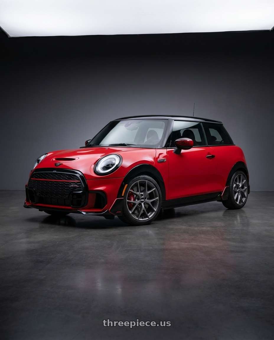 2025 mini jcw red with BBS SR 5x112 18x8.0+30 Satin Himalaya Grey wheels