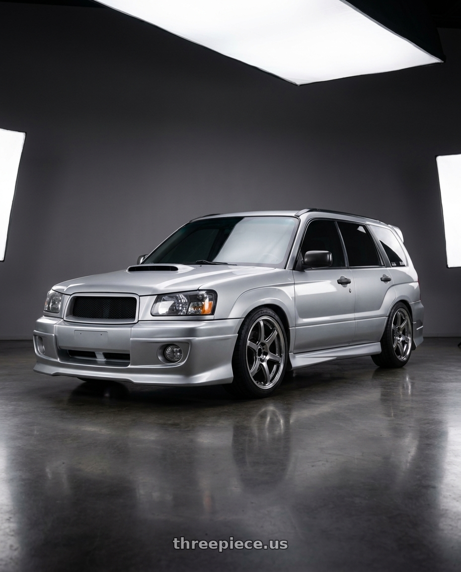 2003 Subaru Forester with Work T7r 2P 5x100 18x8 +45 GT SILVER wheels