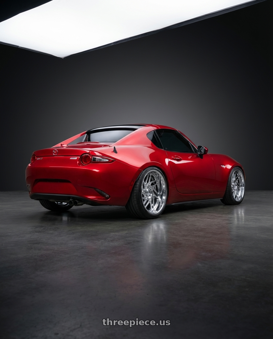 2016 Mazda MX-5 Miata Grand Touring Red with Carolina Forged Asheville 5x135 22x12 -40 High Polish wheels rear three quarter view square tires