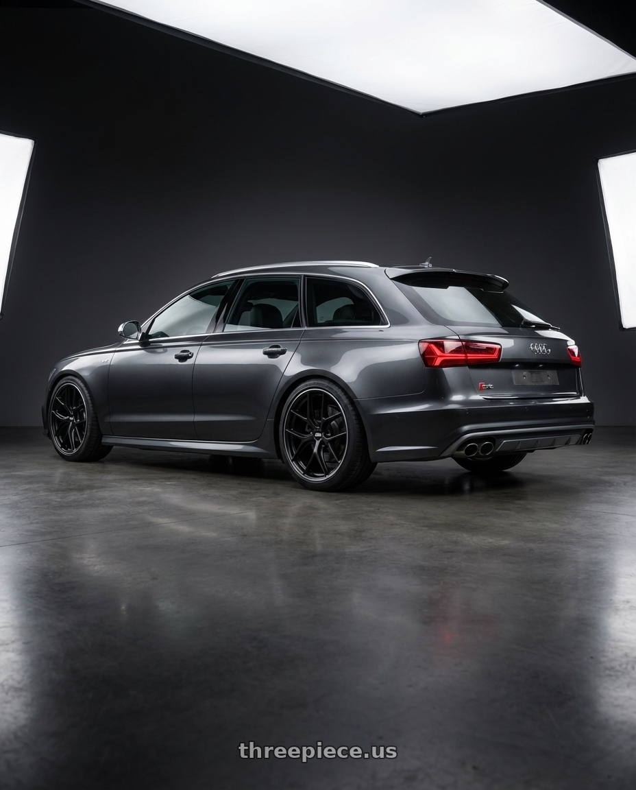 2016 Audi S6 C7 with BBS CC-R 5x112 20x9.0+25 Satin Black wheels rear three quarter view square tires