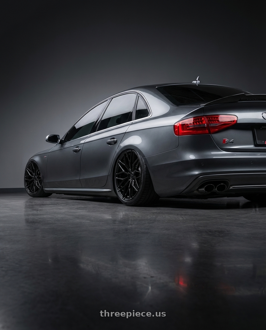 2015 Audi S4 B8.5 with Avant Garde Wheels M520R 5X112 19x9.5 +40 Gloss Black wheels rear three quarter view slight stretch tires