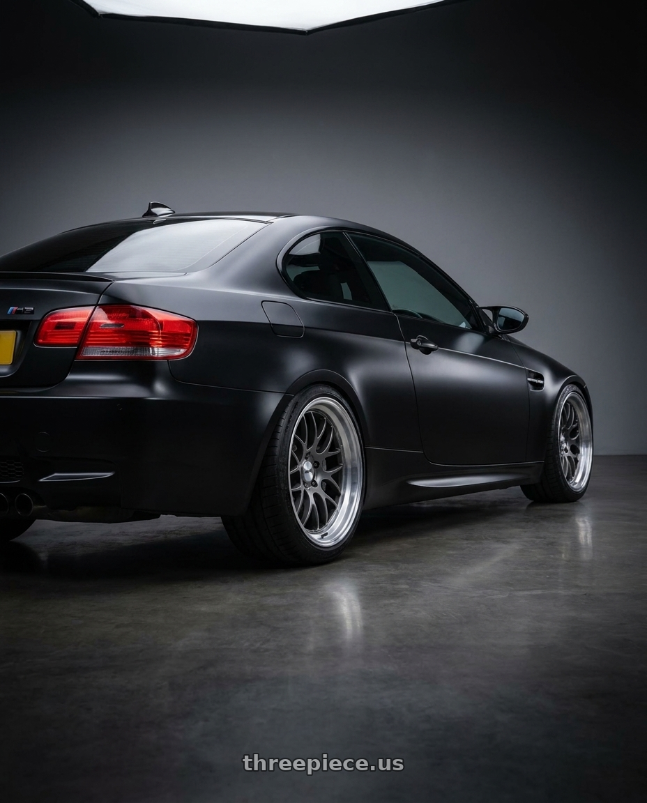 2008 e92 m3 with SSR Wheel Barrels - Step wheels rear three quarter view slight stretch tires