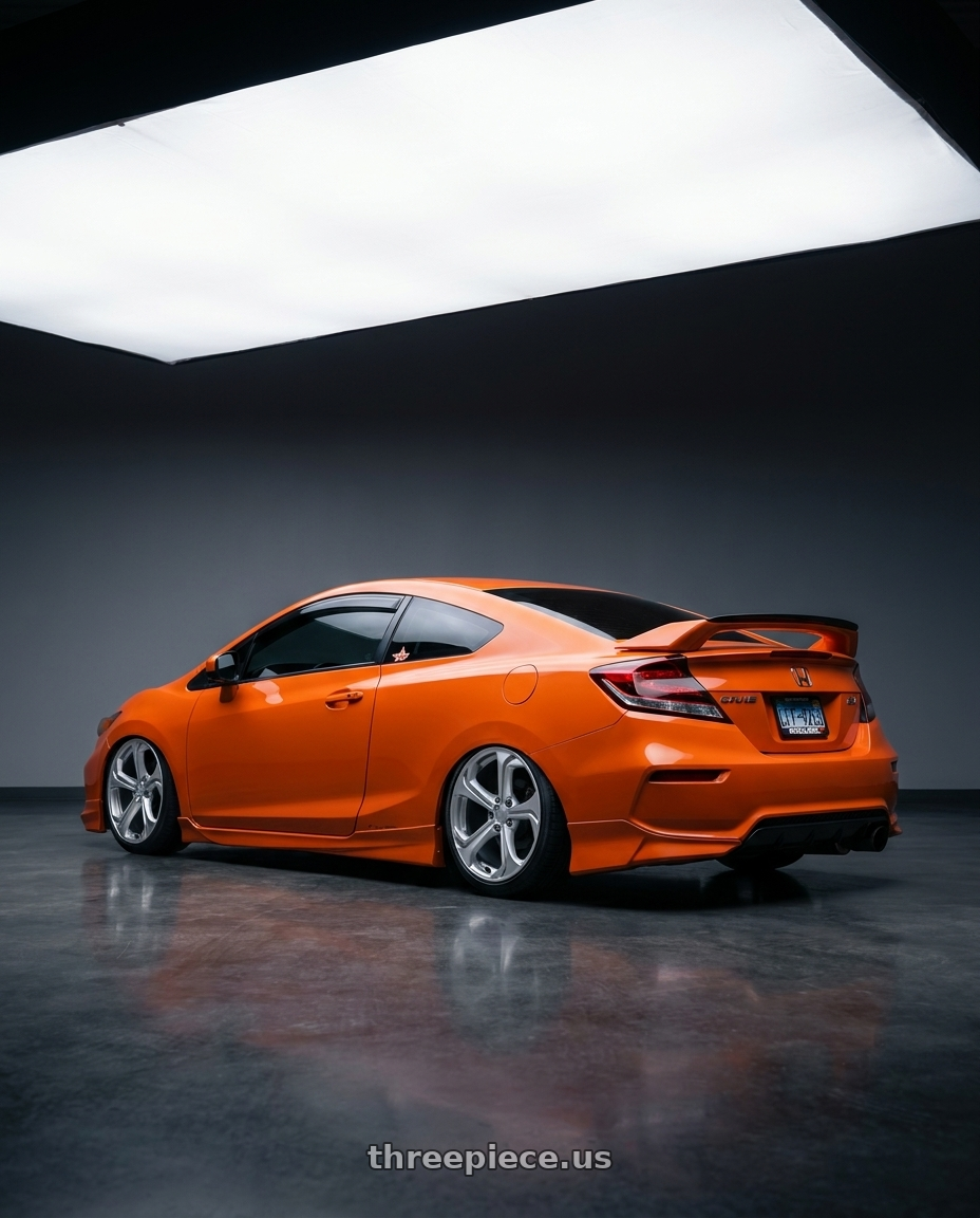2015 honda civic si coupe with Kansei K15H Astro 5X120 18x9 22 Hyper Silver wheels rear three quarter view slight stretch tires
