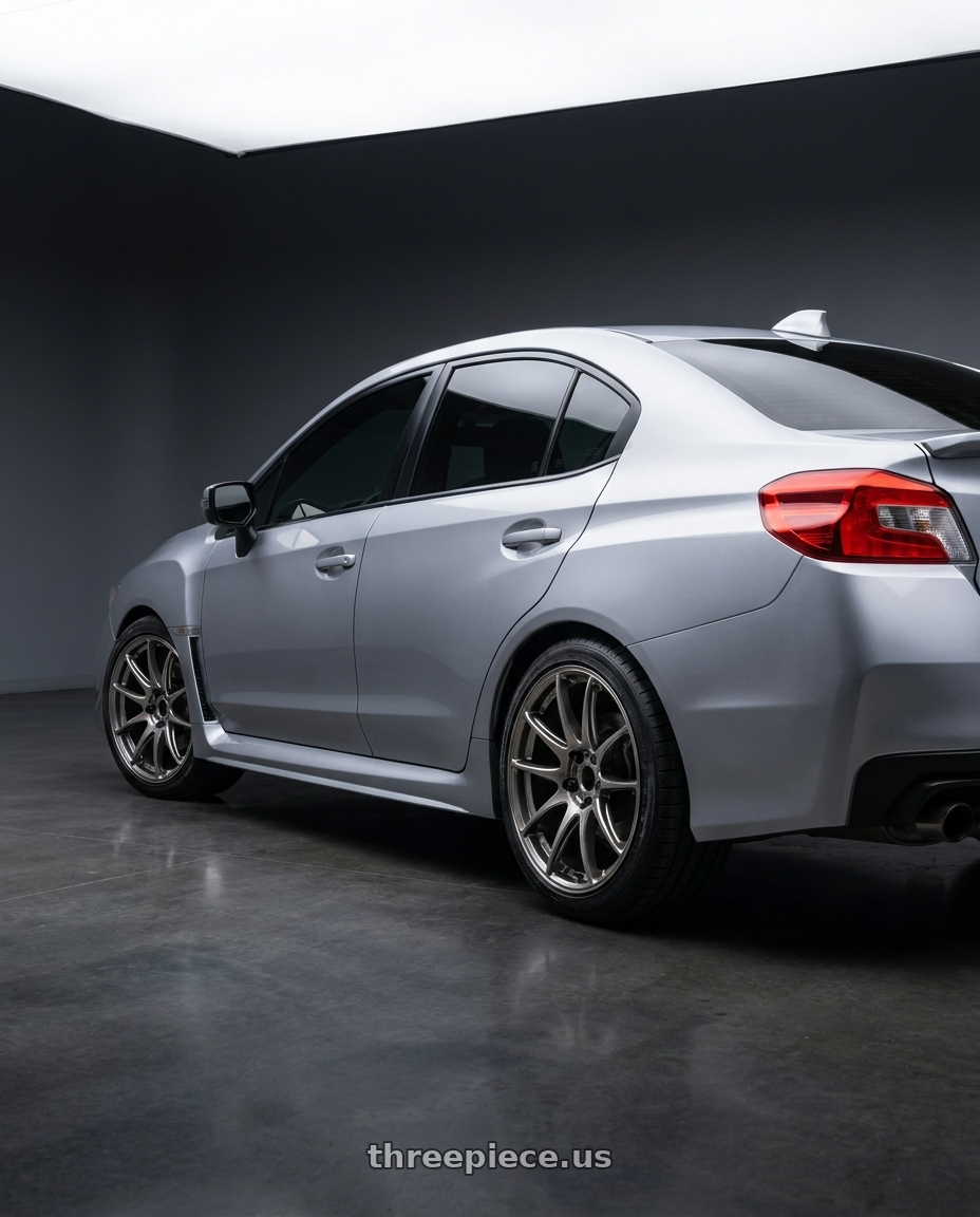 2018  SUBARU  WRX with WORK Emotion CR Shigoku 5x114.3 18x8.5 +38 Glow Gunmetal GGM wheels rear three quarter view square tires