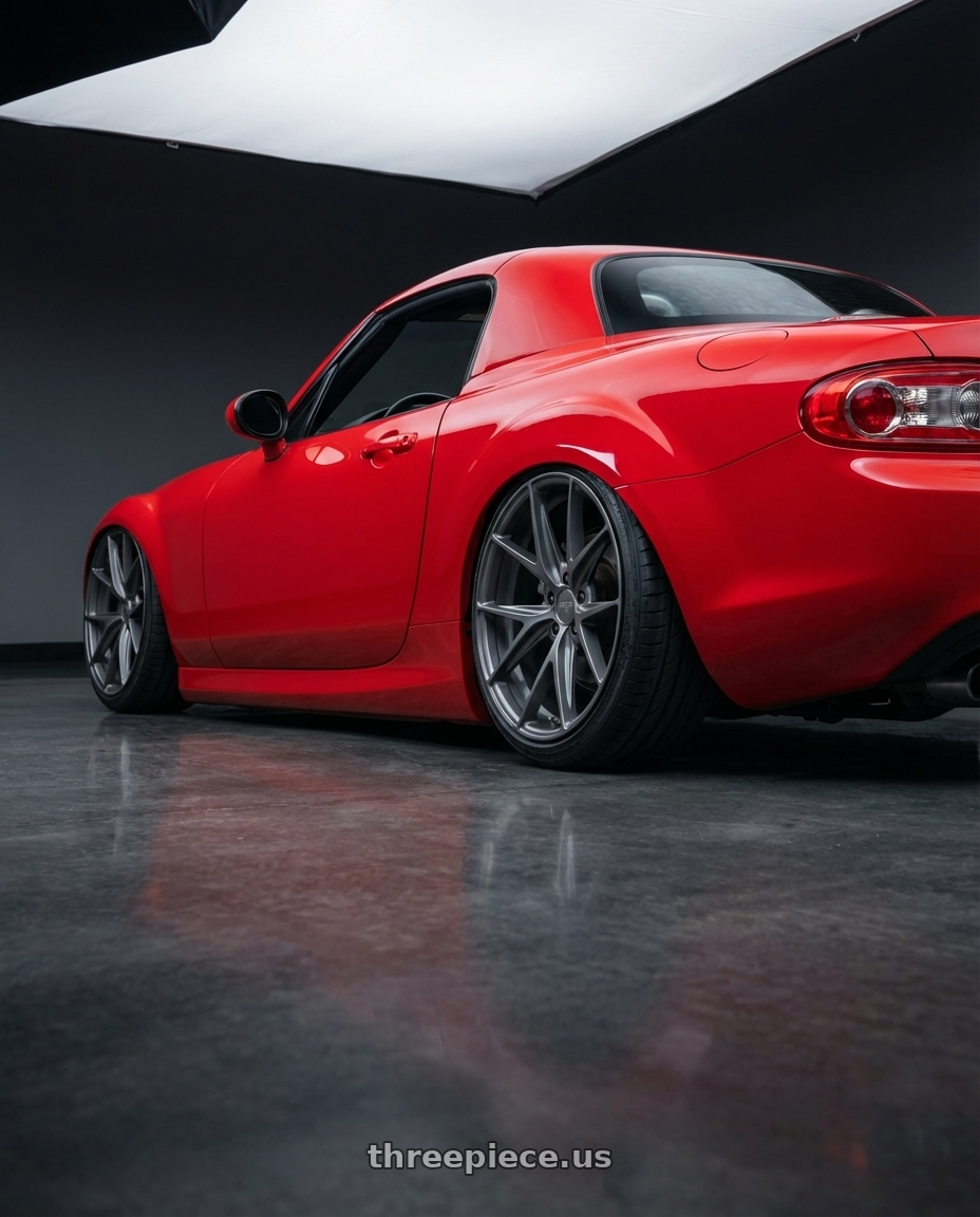 2012 Mazda MX-5 Miata NC with Niche 1PC M116 MISANO 5X114.3 17X8 +40 MATTE GUN METAL wheels rear three quarter view slight stretch tires