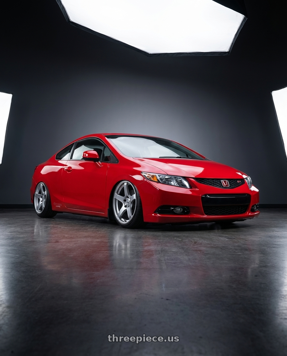 2015 Honda Civic Si with Ssr Gtv01 5x114.3 18x8+35  GLARE SILVER wheels front three quarter view stanced stance