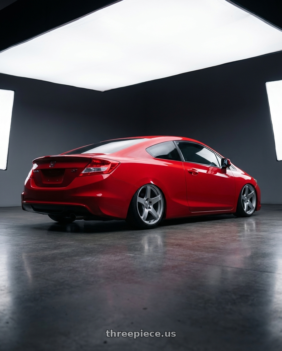 2015 Honda Civic Si with Ssr Gtv01 5x114.3 18x8+35  GLARE SILVER wheels rear three quarter view slight stretch tires