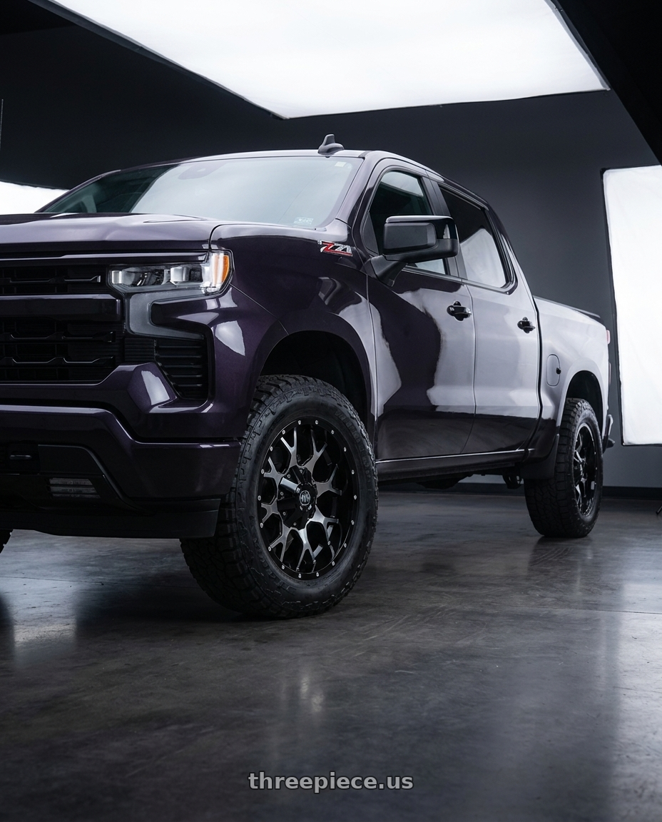 2023 Chevrolet Silverado 1500 with Mayhem Warrior 8015 6x135/6x139.7 20x9+0 Black/Machined Face wheels