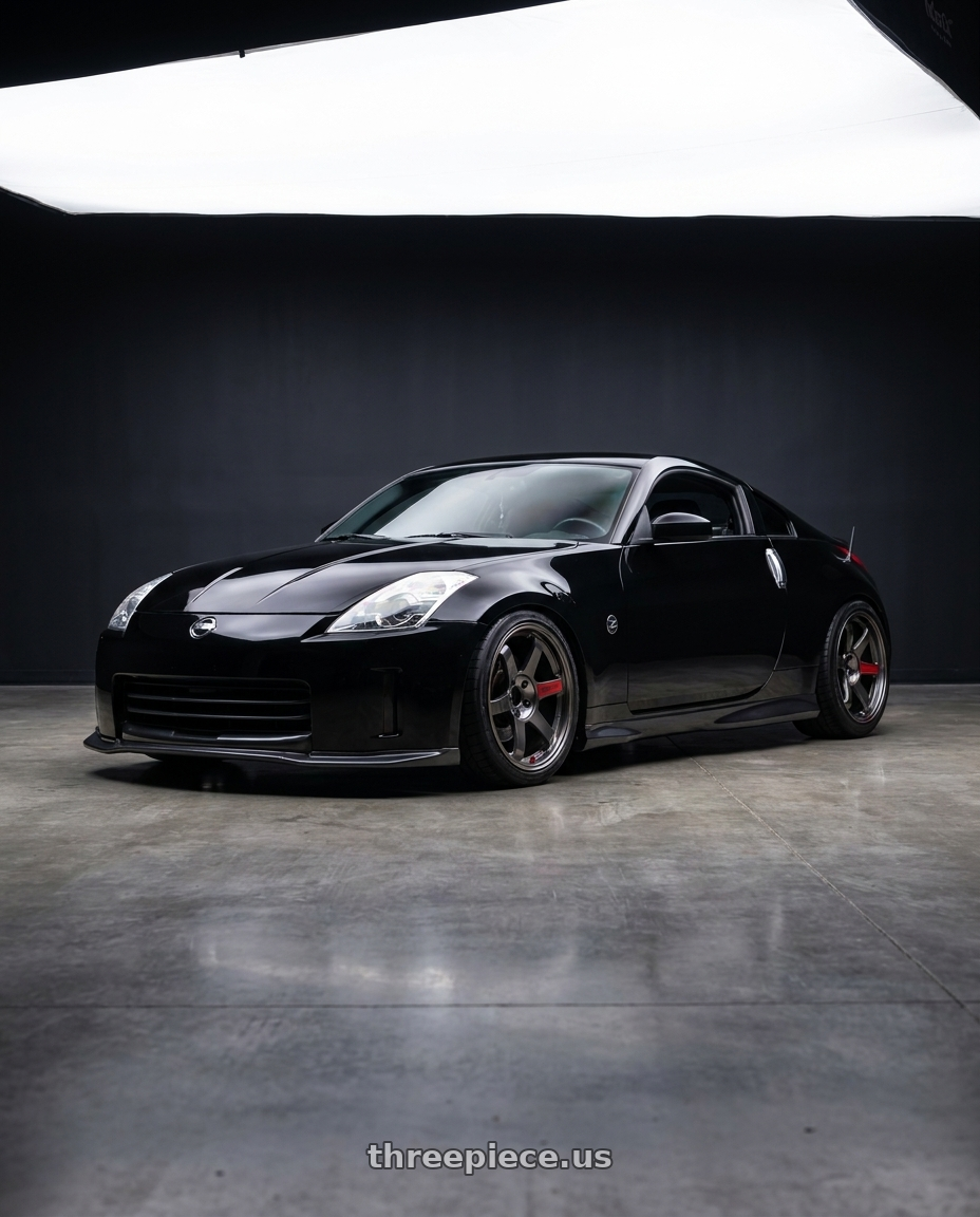 2006 Nissan 350Z super black with Volk Racing TE37 Saga SL 5x114.3 18x10.5+22 Pressed Graphite wheels