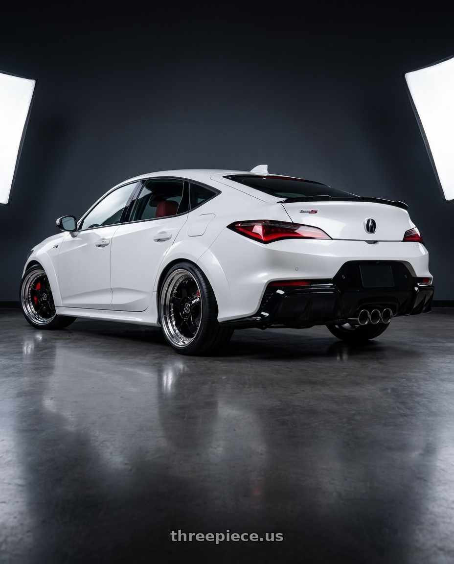 2024 Acura Integra Type S with Work Meister S1 3P 5x100 18x9.5+54 A Disk Black wheels rear three quarter view square tires
