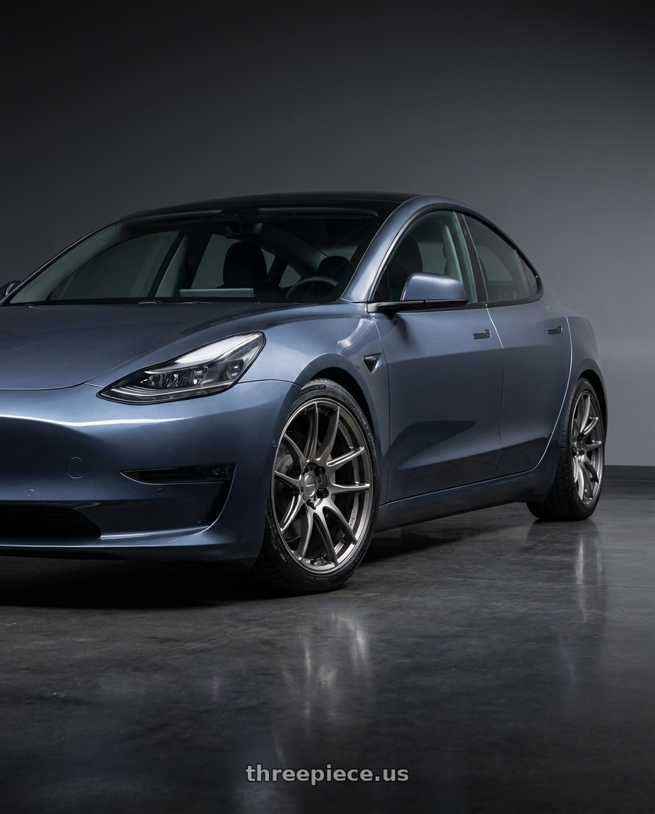 2023 tesla model 3 long range with WORK Emotion CR Shigoku 5x114.3 19x8.5 +30 Glow Gunmetal GGM wheels