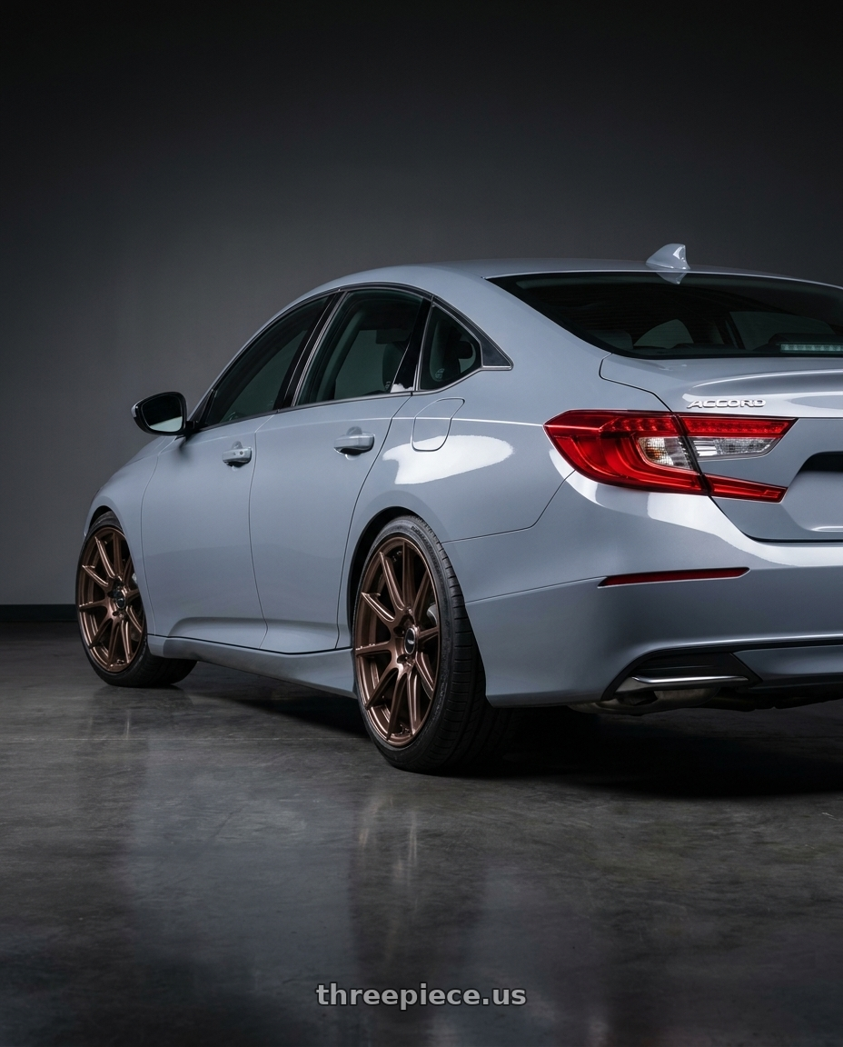 2021 Honda Accord EX-L with Enkei TS10 5x114.3 18x9.5+35 Dia Copper wheels rear three quarter view square tires
