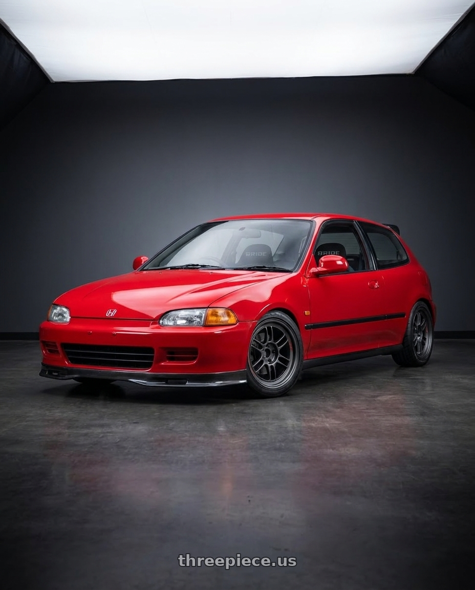 1993 Honda eg6 red with Enkei RPF1RS 5x114.3 18x9.5+12 Matte Gunmetal wheels