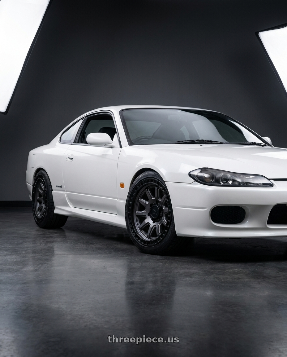 Nissan 240sx 1999 with Black Rhino CALICO 5X127 17X8.5 +34 MATTE GUNMETAL W/ MATTE BLACK LIP wheels