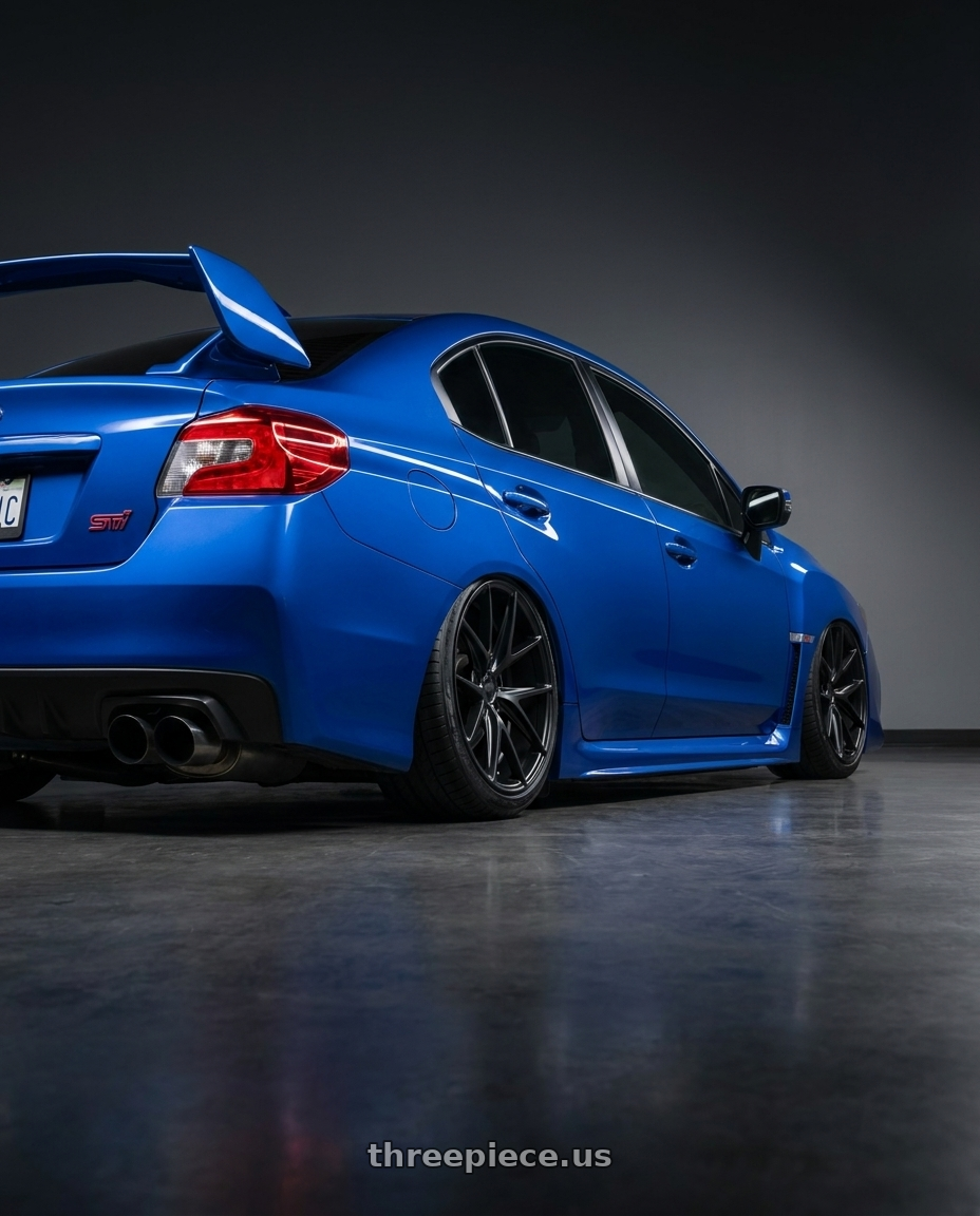 2013 Subaru WRX STI with Niche 1PC M117 MISANO 5X114.3 18X9.5 +40 MATTE BLACK wheels rear three quarter view slight stretch tires